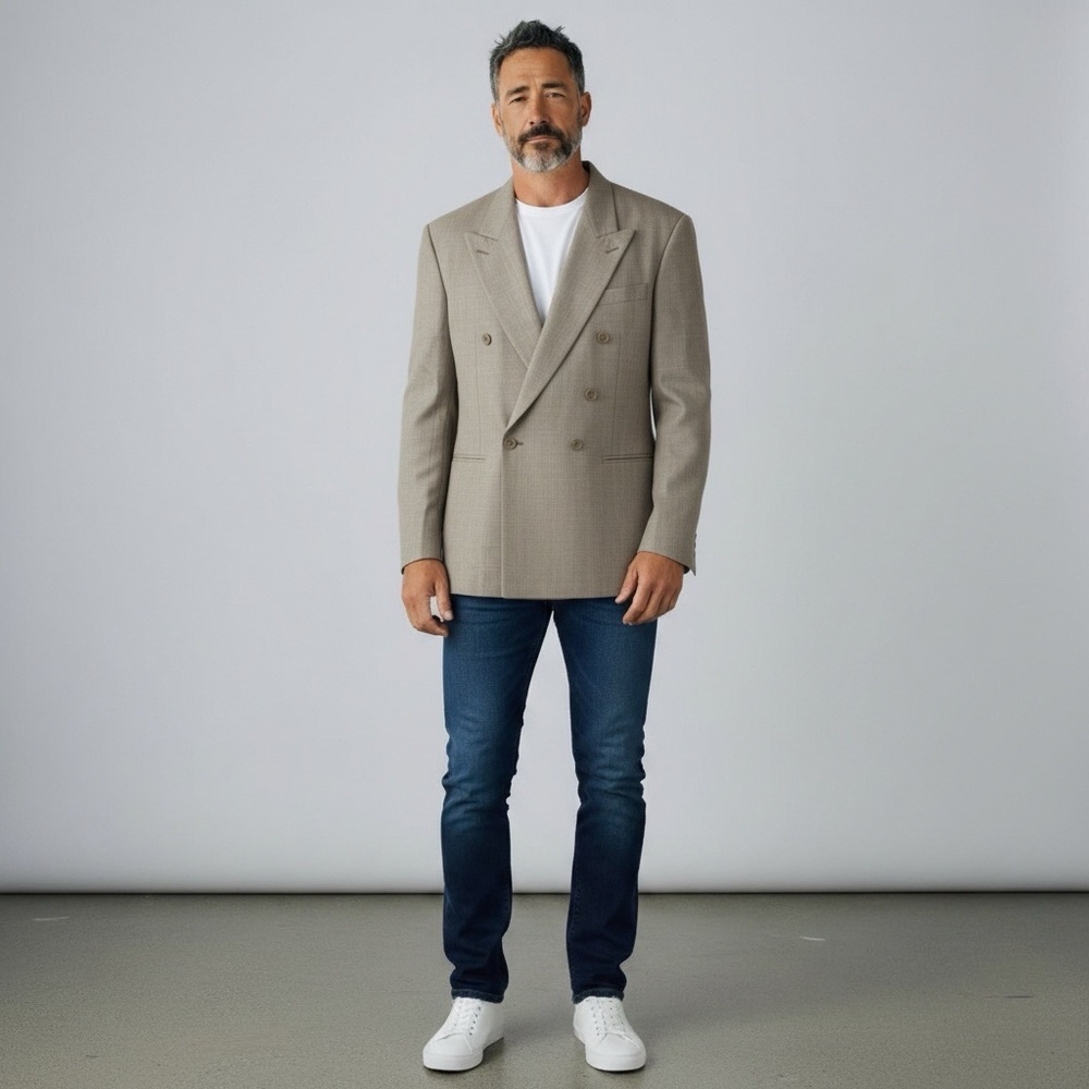 Yves Saint Laurent vintage men’s blazer double breasted, beige size Large